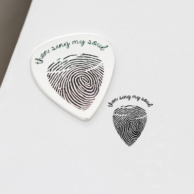 Custom Engraved Guitar Pick w/ Fingerprint Jewellery Design - Perfect Dad or Music Lover Gift