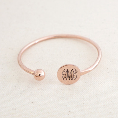 Personalised Initials Bangle with Adjustable Monogram Cuff - Perfect Bridesmaid and Bridal Jewellery Gift for Her
