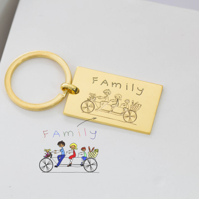 Personalised Children Drawing Keychain Gift for Dad - Engraved Baby Artwork Keepsake Charm - Grandpa Gift