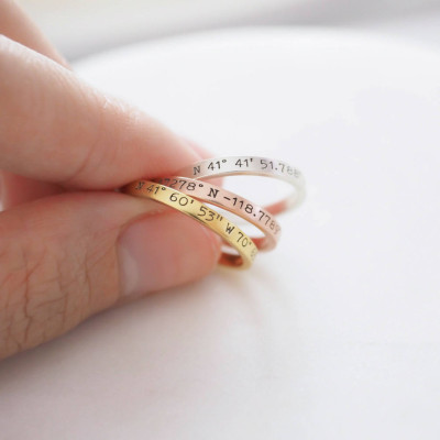 Personalised Birthstone and Name Ring - Sterling Silver or Gold Stacking Ring - Mom Gift - Rose Design - New Mom Gift
