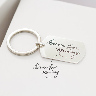 Christmas Gift for Dad - Handwriting Keychain - Engraved Signature Dog Tag - Custom Handwriting Military Tag - Uncle Present