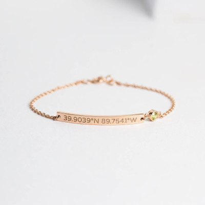 Custom Coordinates Jewellery Skinny Bar Bracelet - Personalised Latitude Longitude Wedding Gifts for Bridesmaids