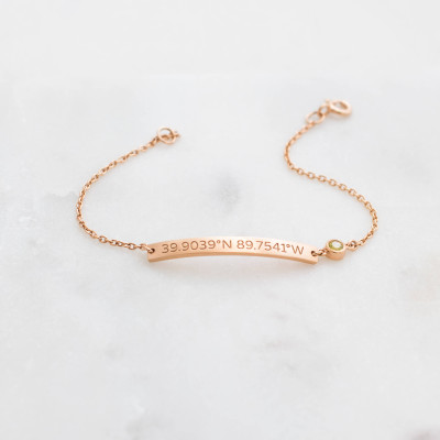 Custom Coordinates Jewellery Skinny Bar Bracelet - Personalised Latitude Longitude Wedding Gifts for Bridesmaids