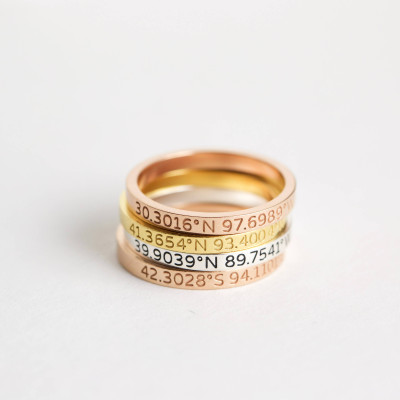 Personalised Coordinates Jewellery Pieces - Custom Location Stacking Rings, Dainty Latitude Longitude Rings, Stylish Skinny Custom Location Coordinates Rings