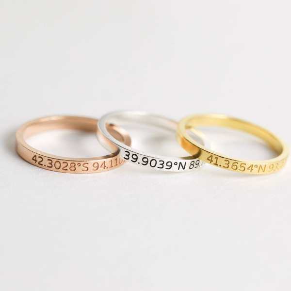 Personalised Coordinates Jewellery Pieces - Custom Location Stacking Rings, Dainty Latitude Longitude Rings, Stylish Skinny Custom Location Coordinates Rings