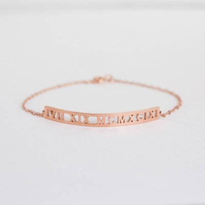 Personalised Custom Coordinate Bar Bracelet - Roman Numeral, Latitude Longitude Jewellery - Anniversary, Wedding Gift for Her - BM40