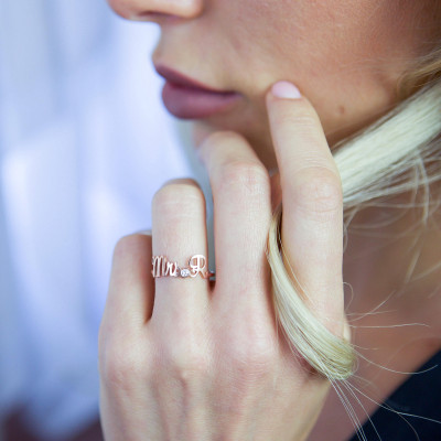 Personalised Engagement Ring with Birthstone, Initials and Custom Name - Wedding Jewellery - Gemstone Wedding Band