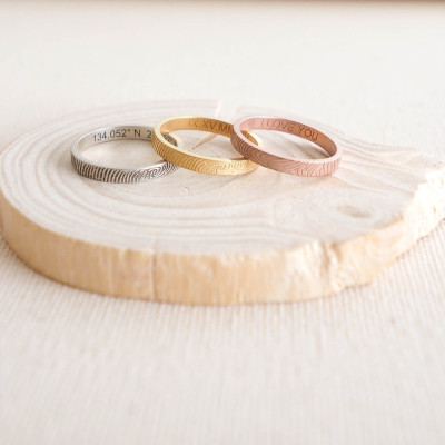 Personalised Fingerprint Ring, Sterling Silver - Wedding Band, Stacking Rings