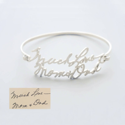 Personalised Handwriting Bangle in Sterling Silver - Signature Keepsake Jewellery - Memorial Gift