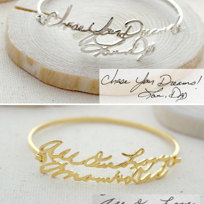 Personalised Handwriting Bangle in Sterling Silver - Signature Keepsake Jewellery - Memorial Gift