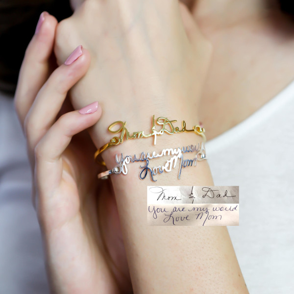 Personalised Handwriting Bangle in Sterling Silver - Signature Keepsake Jewellery - Memorial Gift