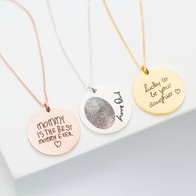Personalised Handwriting Necklace - Actual Script Circle Charm Necklace - Memory Jewellery - Signature Memorial Necklace - Perfect Mom Gift