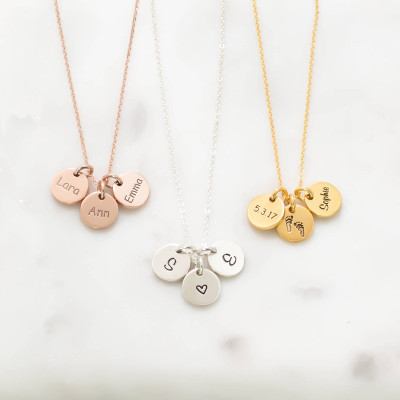 Personalised Custom Initials Necklace - Multi-Tag Disk Jewellery for Mom - Hand-Stamped Discs for Family & Kids