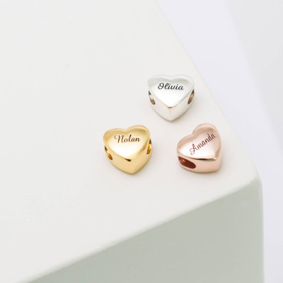 Personalised Heart-Shaped Family Charm Bracelet - European Bead Jewellery in Gold - Stocking Stuffer Gift for Mom