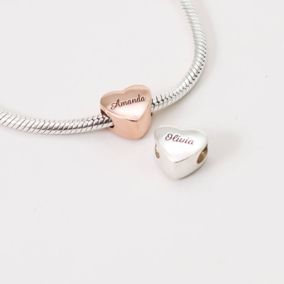 Personalised Heart-Shaped Family Charm Bracelet - European Bead Jewellery in Gold - Stocking Stuffer Gift for Mom