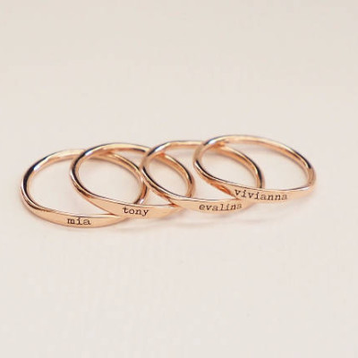 Personalised Sterling Silver Custom Name Stackable Skinny Stacking Rings - Perfect Bridesmaids & New Mom Gift