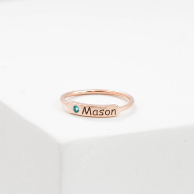 Personalised Stacking Bar Ring, Sterling Silver, with Birthstone, Perfect for Baby Names, Mothers, Christmas Gifts