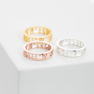Personalised Roman Numeral Date Ring - Stackable Engagement, Anniversary, Promise Jewellery
