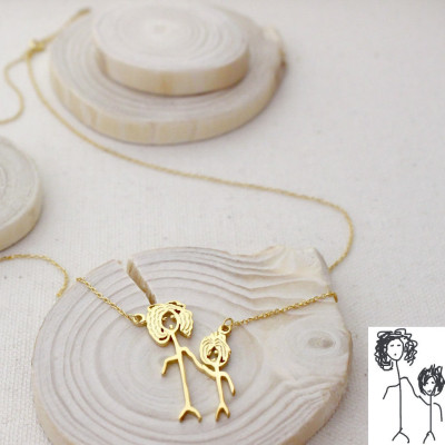Personalised Children's Artwork Necklace - Custom Drawing Gift for Grandma or Mom - Kid Art Jewellery