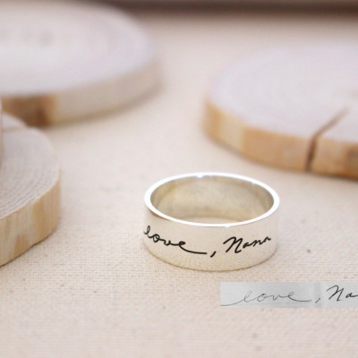 Custom Handwriting Signature Mens Wedding Band Ring - Perfect Father's Day Gift for the Eternal Bond