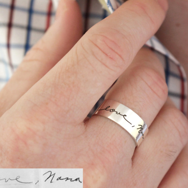 Custom Handwriting Signature Mens Wedding Band Ring - Perfect Father's Day Gift for the Eternal Bond