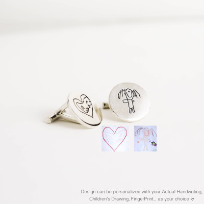 Personalised Cufflinks with Father of the Bride Handwritten Signature, Children Drawing or Artwork - Gift for Dad