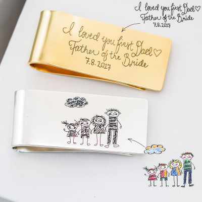 personalised Father of the Bride Money Clip with Custom Kids Drawing - unique Wedding Gift for Dad, Groom