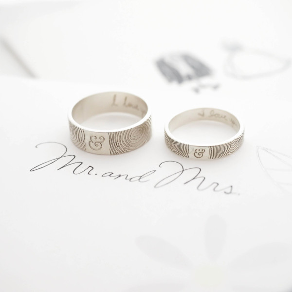 Personalised Custom Fingerprint Wedding Band Eternity Ring Jewellery Gift for Father's Day