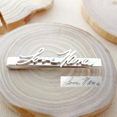 Father's Day Gift - Custom Handwriting Tie Bar - Memorial Signature Keepsake Tie Clip Bar Sterling Silver - Perfect Gift for Men
