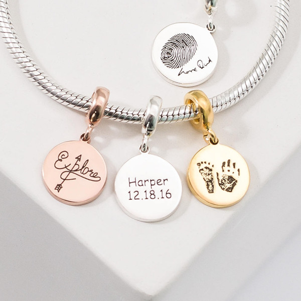 Personalised Fingerprint Charms & Name Beads - Silver Handwriting Jewellery - New Mum Gift