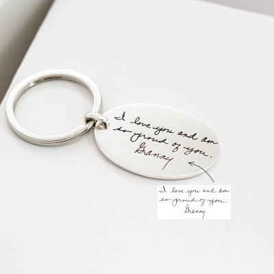 Custom Engraved Actual Handwriting Keychain - Quote Keepsake Jewellery - Personalised Grandma Gift for Mom - Hand Stamped