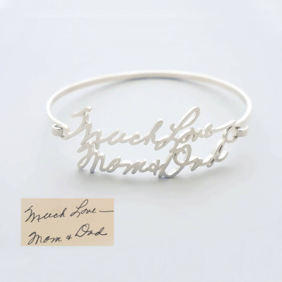 Personalised Handwriting Signature Keepsake Bracelet - Memorial Bangle Jewellery - Sympathy Gift for Mom
