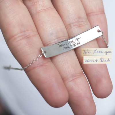 Custom Actual Handwriting Bracelet - Personalised Engraved Bar Jewellery - Memorial Handwriting Gift - Mothers Day Gift Ideas