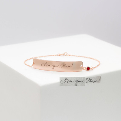 Custom Actual Handwriting Bracelet - Personalised Engraved Bar Jewellery - Memorial Handwriting Gift - Mothers Day Gift Ideas