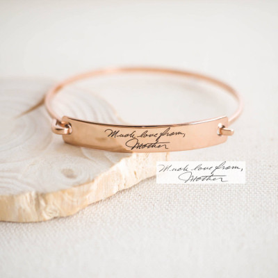 Custom Handwriting Bangle Bracelet - Personalised Sterling Silver Keepsake Gift for Mom - Sentimental Memento Jewellery - Perfect Gift for Women