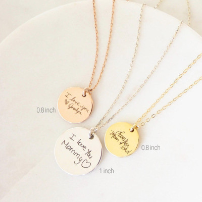 Personalised Handwriting Disc Necklace - Signature Jewellery Gift - Memorial Jewellery for Christmas
