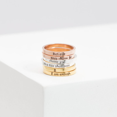 Custom Mixed Metal Personalised Rose Gold Stacking Ring with Custom Message for Daughter's Birthday Gift