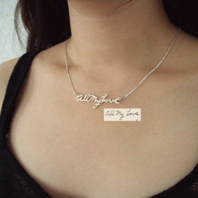 Personalised Sterling Silver Memorial Signature Necklace Jewellery - Perfect Gift for Mother, Bridesmaids