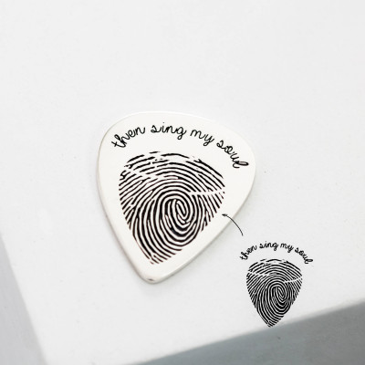 Personalised Guitar Pick Inscribed with Actual Handwriting, Silver Fingerprint, Memorial Music Lover & Father Gift