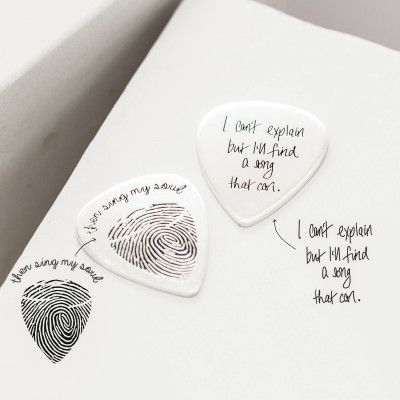 Personalised Guitar Pick Inscribed with Actual Handwriting, Silver Fingerprint, Memorial Music Lover & Father Gift