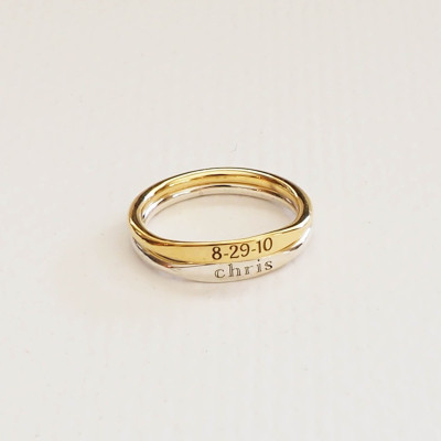 Personalised Skinny Custom Name Mantra Ring with Baby Shower and Mothers Gift - Stacking Ring - 21F44