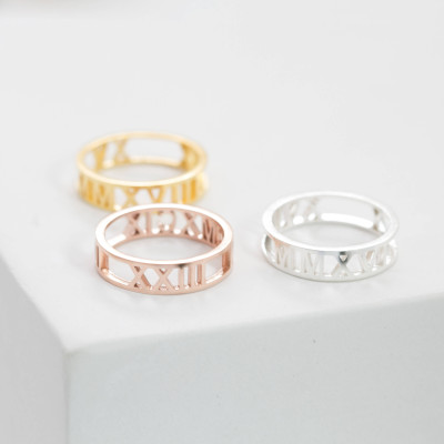 Personalised Roman Numerals Ring - Custom Date Wedding Band - Anniversary Jewellery - Engagement Ring Gift