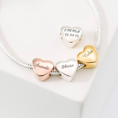 Silver Heart Charm Personalised Name Beads Jewellery Custom Bracelet Big Hole European Beads