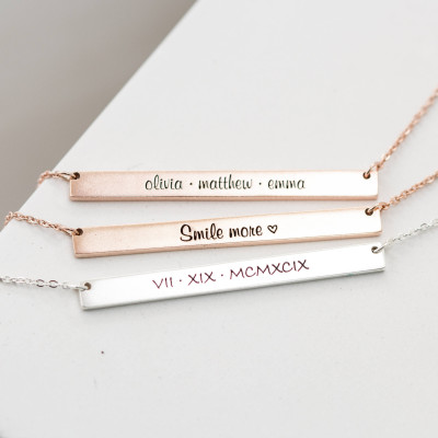 Customize Name Jewellery for Mom - Layering Skinny Bar Necklace with Inspirational Personalised Plate