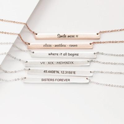 Customize Name Jewellery for Mom - Layering Skinny Bar Necklace with Inspirational Personalised Plate