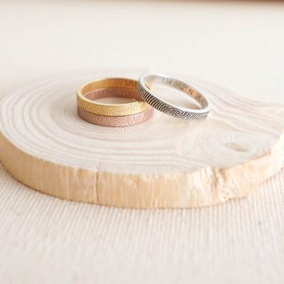 Custom Baby Fingerprint Ring Jewellery - Skinny Wedding Band w Fingerprint - Personalised Christmas Gift - Perfect for Couples