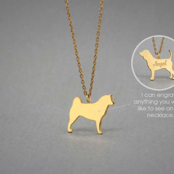 18K Solid Gold Tiny Akita Name Necklace - Dog Breed Dog Necklace Gold Gift