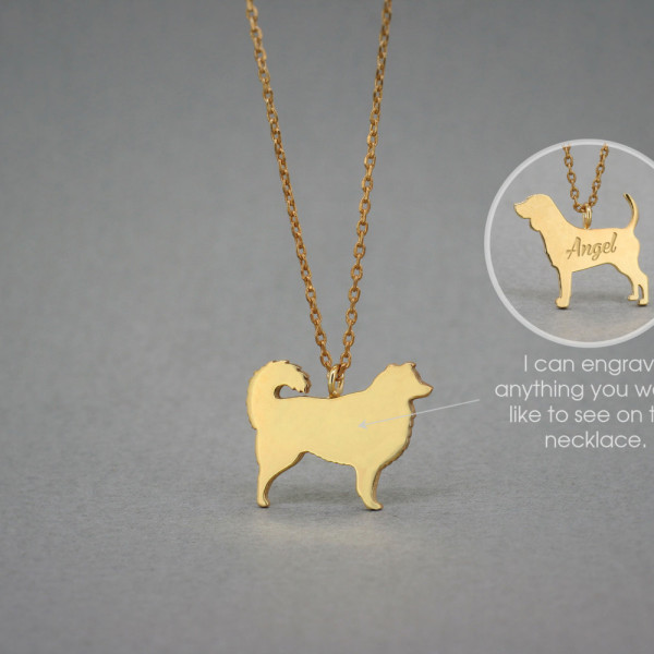18K Solid Gold Personalised Australian Shepherd Name Necklace - Beagle Dog Breed Jewellery