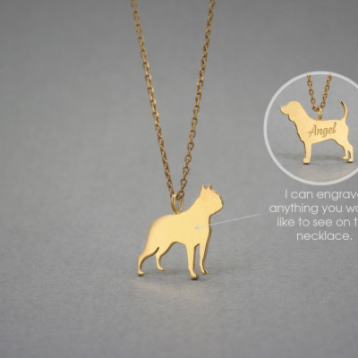 18K Solid GOLD Tiny BOSTON TERRIER Name Necklace - Boston Terrier Necklace -Gold Dog Necklace - 18K Gold or Rose Plated on 18k Gold Necklace