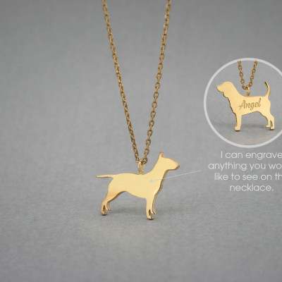 18K Solid Gold Bull Terrier Name Necklace - Dog Pendant - Rose or Gold Plated